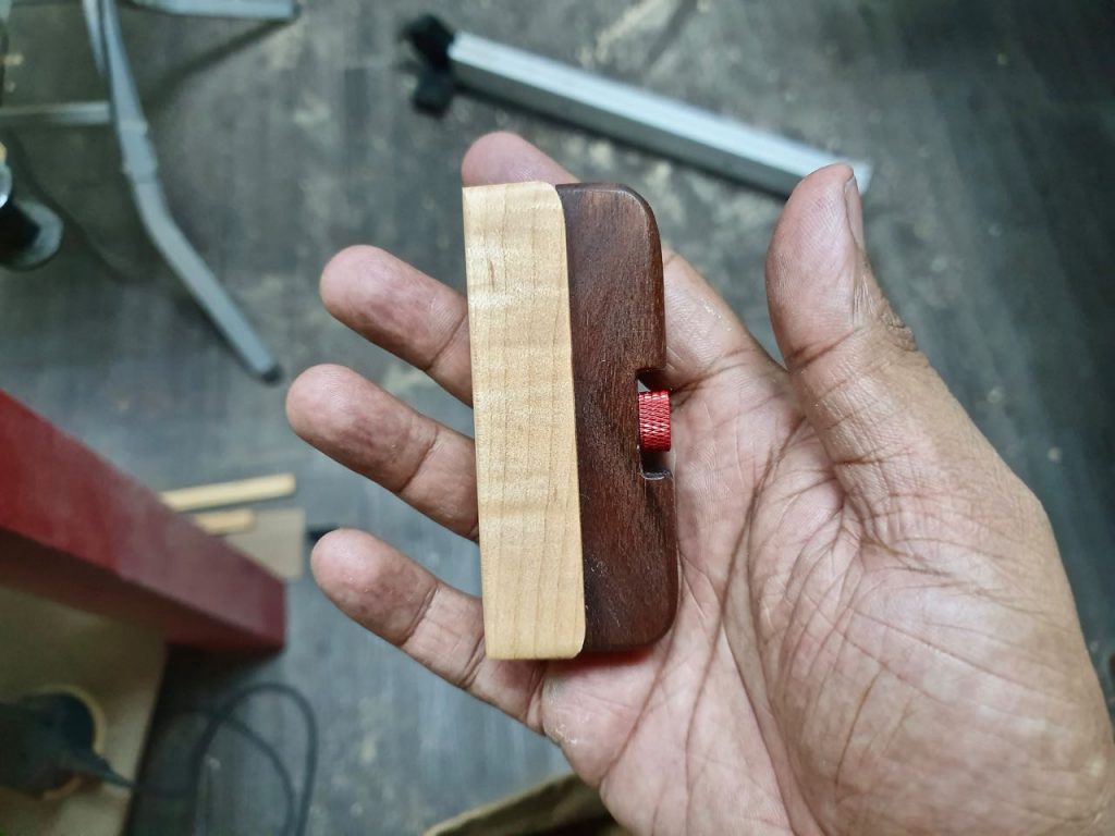 DIY sanding block from maple and walnut