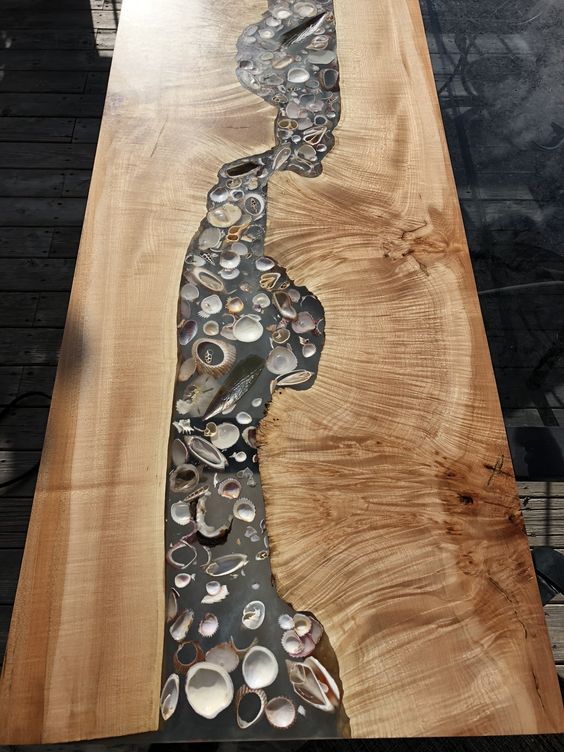 shells inside a river table